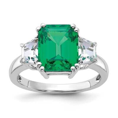 Sterling Silver Cr Green Garnet and Cr White Sapphire Ring RLS6190/CGGCWS-SSA-7