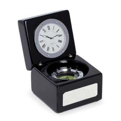 Compass and Clock in Lacquered Black Finish Hinged Box GM21408, MPN: GM21408, 797140115779