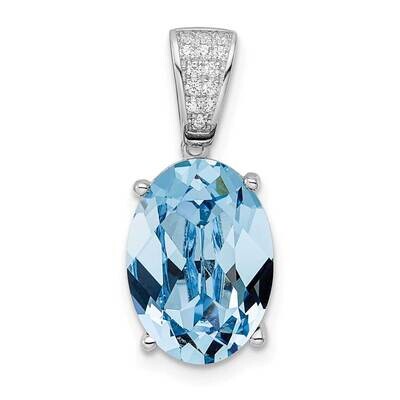 CZ Diamond &amp; Blue Swarovski Crystal Pendant Sterling Silver Rhodium-Plated Polished QP5485, MPN: QP…