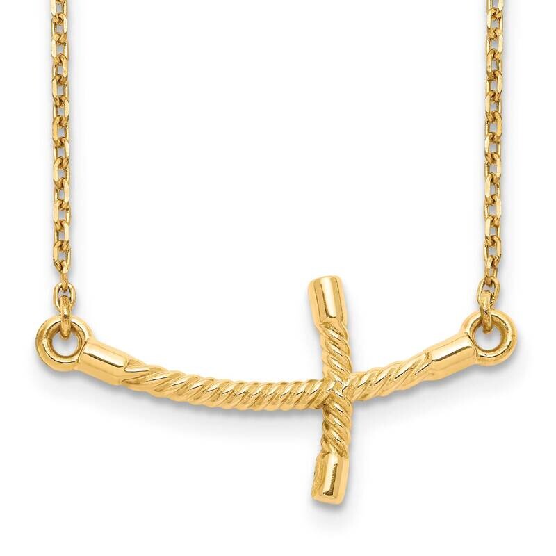 Sideways Curved Twist Cross Necklace 14k Gold Large SF2090-19