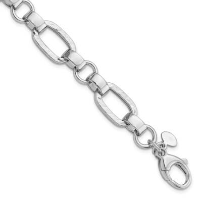 Sterling Silver Rhodium-Plated Polished Hammered Oval Link Bracelet Sterling Silver Rhodium-Plated …