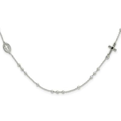 Black CZ Diamond Beaded Cross Necklace 16 Inch Sterling Silver QG6053-16, MPN: QG6053-16, 196904155…