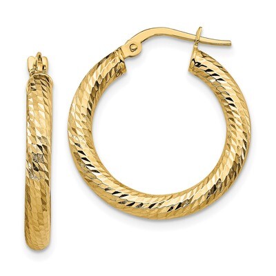 Leslie&#39;s 3x15 Hoop Earrings 14k Gold Diamond-cut Round HB-LE1749, MPN: LE1749, 191101737688
