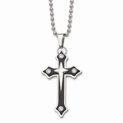 Black IP-plated Cross with CZ Stone Stone Pendant Necklace Stainless Steel SRN296-20 by Chisel, MPN…