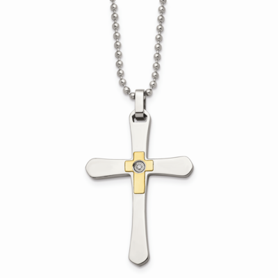 14k Gold Accent Diamond Cross Necklace Stainless Steel SRN490-22 by Chisel, MPN: SRN490-22, 8867740…