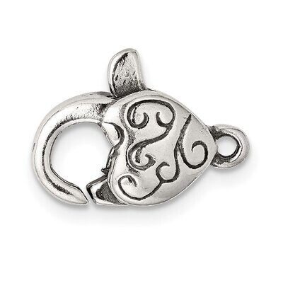 Antiqued Fancy Heart Swirl Lobster Clasp Sterling Silver SS4989, MPN: SS4989,