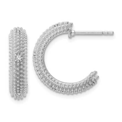 CZ Diamond Post Hoop Earrings Sterling Silver Rhodium-Plated QE15698, MPN: QE15698, 196904154557