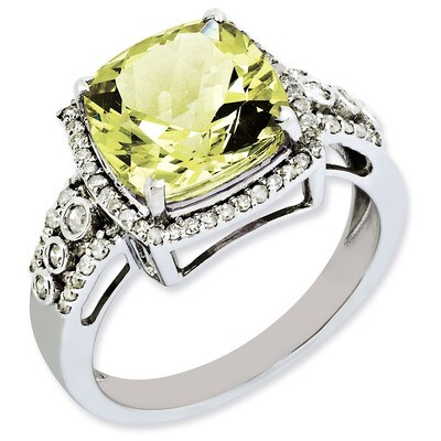 Lemon Quartz Ring Sterling Silver Diamond QR3051LQ, MPN: QR3051LQ, 883957403526