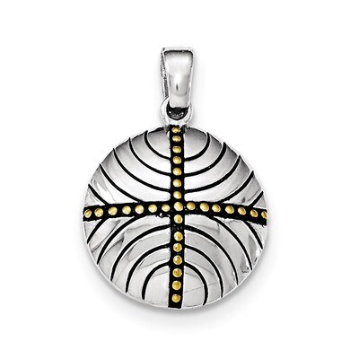 Gold-plated Rhodium Antiqued Round Pendant Sterling Silver QP4113