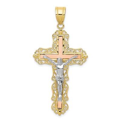 Tri-Color Diamond-Cut Crucifix Pendant 10k Gold 10D3646, MPN: 10D3646,