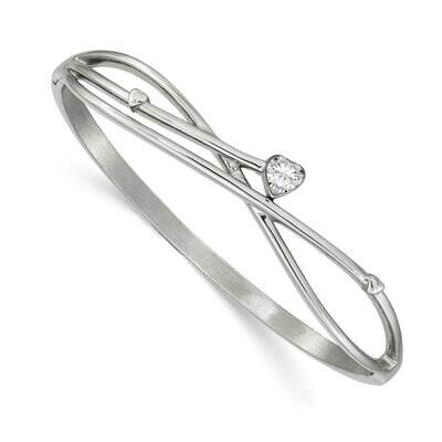 Heart Cz Hinged Bangle Stainless Steel Polished SRB2587, MPN: SRB2587, 191101864896