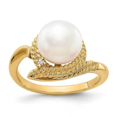 8.5mm Freshwater Cultured Pearl Diamond Ring 14k Gold Y2026PL_AA, MPN: Y2026PL_AA, 883957076744