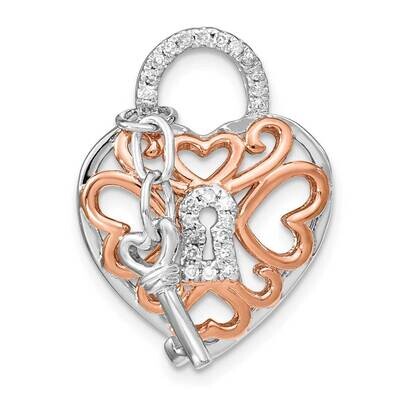 Sterling Silver and Rose-tone Diamond Heart with Key pendant PXD2903-SSS43