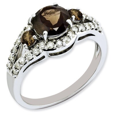 Smoky Quartz Ring Sterling Silver Diamond QR3071SQ, MPN: QR3071SQ, 883957481890