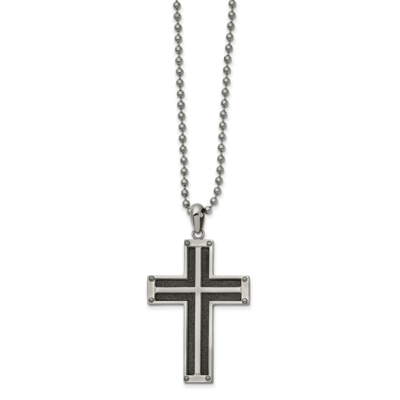 Black IP-plated Laser cut Cross 22 Inch Necklace Stainless Steel Polished SRN2600-22 by Chisel, MPN…