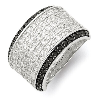 Clear &amp; Black Diamond Ring Sterling Silver Rhodium QR2745, MPN: QR2745, 883957008530