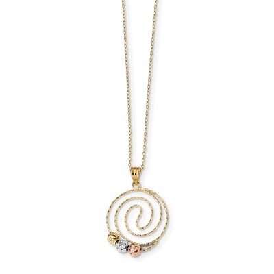 18 Inch Diamond -cut Beads on Spiral Pendant Necklace 14k Tri-Color Gold SF2441-18, MPN: SF2441-18,…
