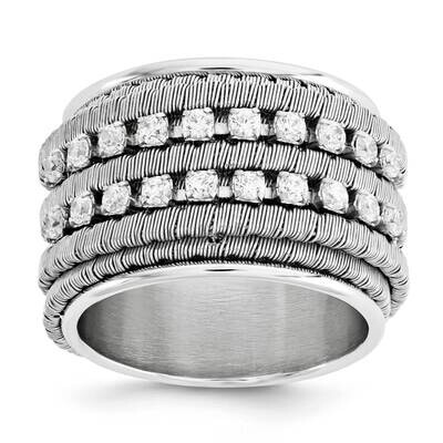 Sterling Silver Rhodium Plated Double Row CZ Band Ring Size 10 J291315180360