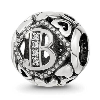 CZ Letter B Bead Sterling Silver QRS4095, MPN: QRS4095,