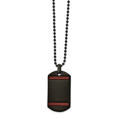 Black IP-plated Tiger&#39;s Eye DogTag 22 Inch Necklace Stainless Steel Polished SRN2618-22 by Chisel, …