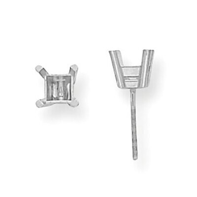 Princess 4-Prong with Threaded .12ct. Post Earring Setting 18k White Gold 8W365, MPN: 8W365,