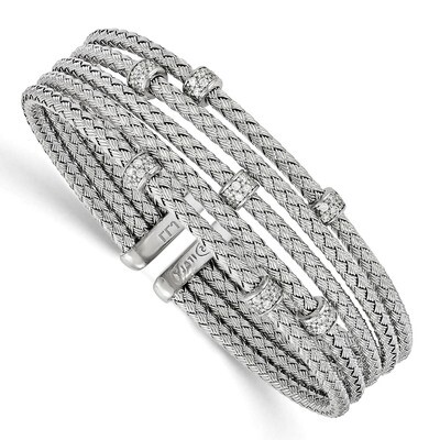 Leslie&#39;s CZ Woven Flexible Cuff Bangle Sterling Silver Rhodium-plated HB-QLF565, MPN: QLF565, 88677…