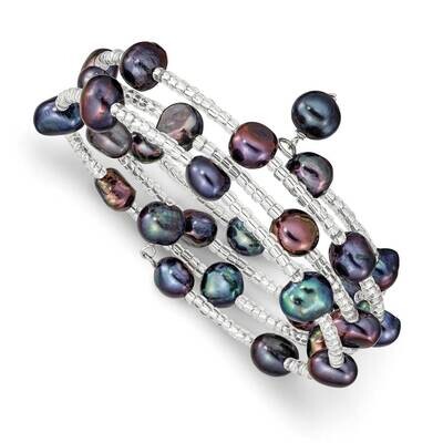 7-8mm Black Glass Bead 3 row Coil Slip-on Bangle Pearl QG5100, MPN: QG5100, 196904160503