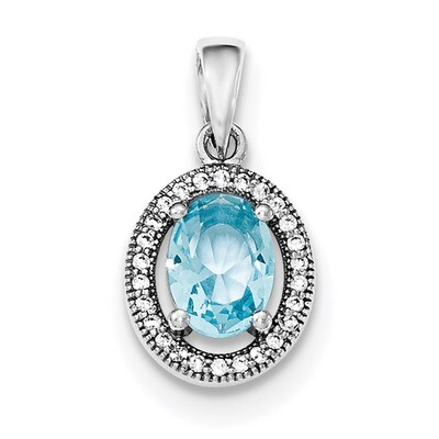 Light Blue &amp; White CZ Diamond Oval Pendant Sterling Silver Rhodium-plated QP4242, MPN: QP4242, 8839…