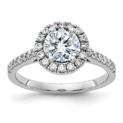 1 1/2ct. D E F Pure Light Round Halo Moissanite Engagement Ring 14k White Gold RM4452E-160-WMP-6, M…