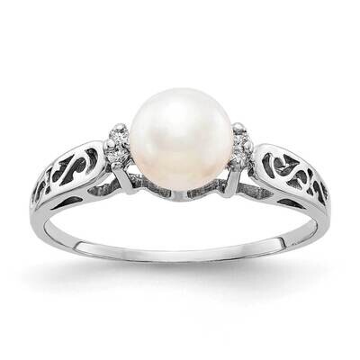 6mm Freshwater Cultured Pearl Diamond Ring 14k White Gold X9626PL_AA, MPN: X9626PL_AA, 883957703510