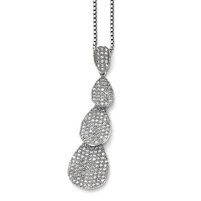 Triple Teardrop Necklace Sterling Silver &amp; Cubic Zirconia Polished QMP1294-18, MPN: QMP1294-18,