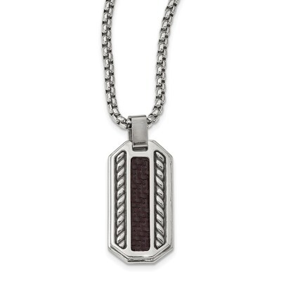 Edward Mirell Stainless Steel Marsala Carbon Fiber Dog Tag Necklace by Edward Mirell, MPN: EMN162-2…
