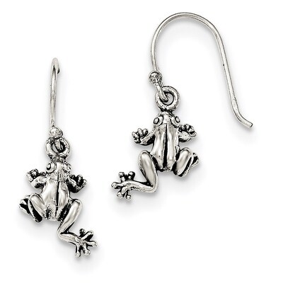 Antiqued Frog Shepherd Hook Earrings Sterling Silver QE11815, MPN: QE11815, 191101231513