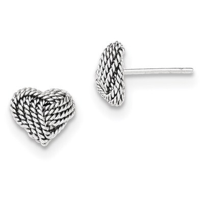Small Twisted Knot Heart Post Earrings Sterling Silver Rhodium-plated QE11780, MPN: QE11780, 191101…