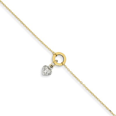 Circle Diamond Cut Puff Heart with 1in Ext Anklet 9 Inch 14K Gold Two-tone ANK243-9, MPN: ANK243-9,…
