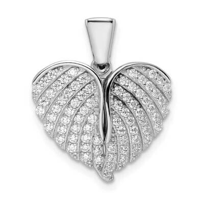 Rhodium-Plated CZ Diamond Opening Wings &amp; Heart Pendant Sterling Silver Polished QP5502, MPN: QP550…