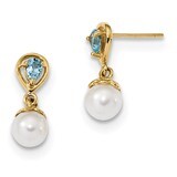 L. Swiss Blue Topaz &amp; Fresh WaterC Pearl Post Dangle Earrings 14k Gold XF643BT, MPN: XF643BT, 19110…