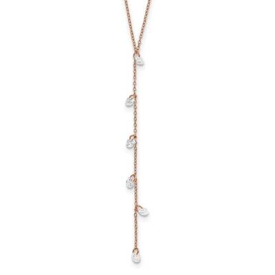 CZ Diamond Dangle with 2 Inch Extender Necklace 16 Inch Sterling Silver Rose-Tone QG5307-16, MPN: Q…