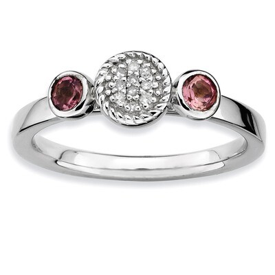 Round Pink Tourm. &amp; Diamond Ring - Sterling Silver QSK529, MPN: QSK529, 886774009247