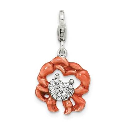 Enamel Swarovski Crystal Heart Crab with Lobster Cla Sterling Silver Antiqued QCC1248, MPN: QCC1248,