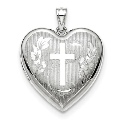 24mm Diamond-cut Cross Ash Holder Heart Locket Sterling Silver Rhodium-plated QLS873, MPN: QLS873, …