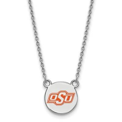 Oklahoma State U. Small Epoxied Disc Pendant with Necklac Sterling Silver Rhodium-plated SS070OKS-1…