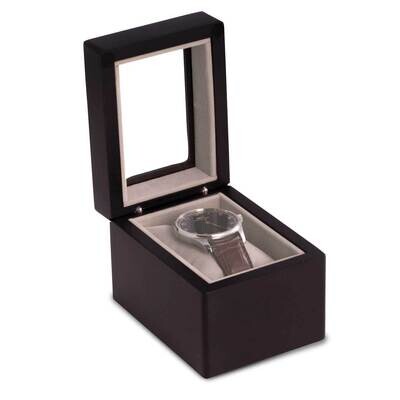 Matte Black Wood Finish Single Watch Case with Glass Window GM21257, MPN: GM21257, 797140576877