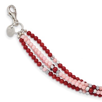 Hematite Red &amp; Peach Coral 3-Strand with 1 inch Extender Bracelet 7.5 Inch Sterling Silver QH5338-7…
