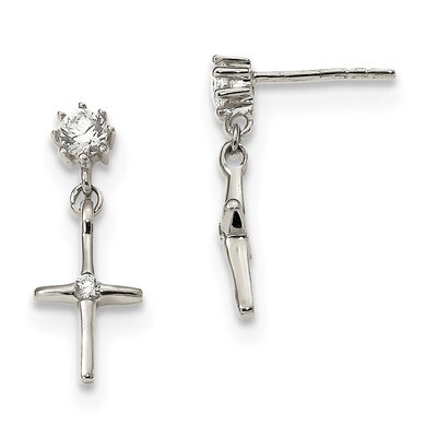 CZ Diamond Cross Dangle Post Earrings Sterling Silver QE13500, MPN: QE13500, 191101234774