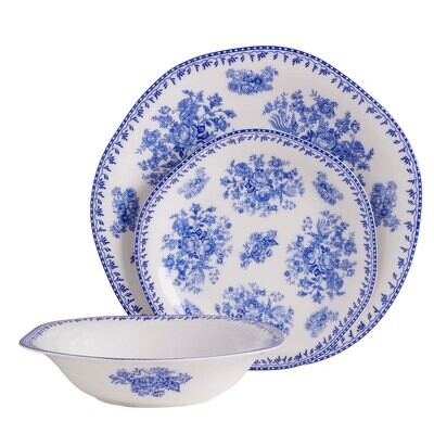 Oneida 12 Piece Trillia Garden Blue Dinnerware Set 13891BRM, MPN: 13891BRM, 78737138914