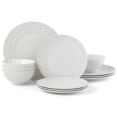 Lenox Chelse Muse Fleur Reactive White 12-Piece Dinnerware Set 884531, MPN: 884531,