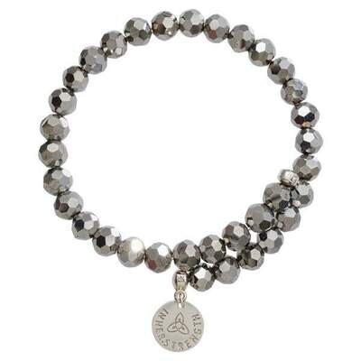 Nikki Lissoni Bangle with Grey Metallic Facet Round Glass Beads of 8mm Silver-Plated with One Fixed…