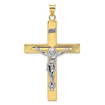 Solid Inri Curcifix Cross Pendant 14k Two-Tone Gold Polished XR2076, MPN: XR2076,