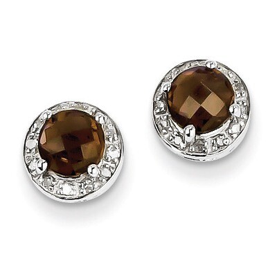 Smokey Quartz Earrings Sterling Silver Diamond QE10117SQ, MPN: QE10117SQ, 883957434087